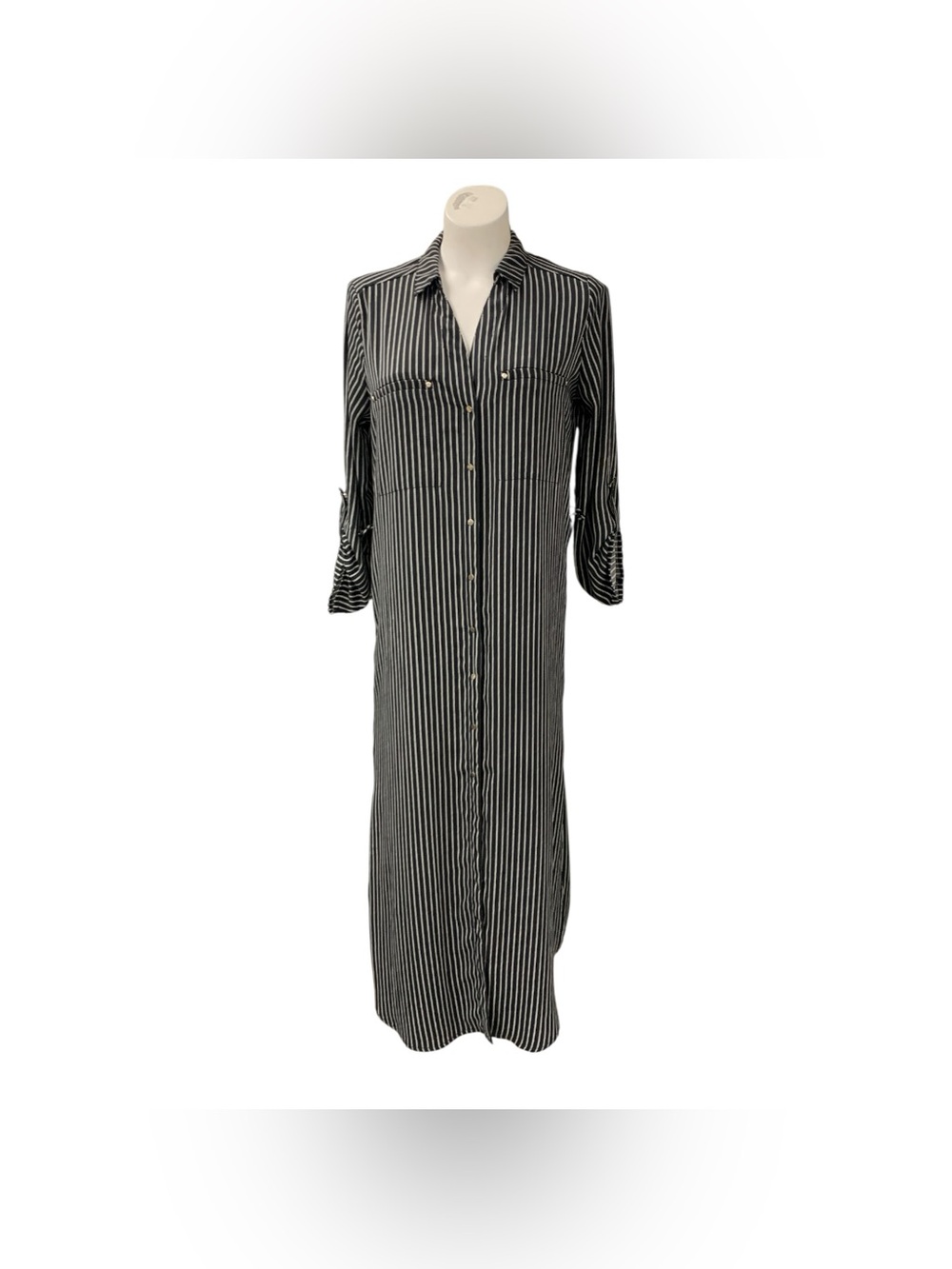 Dynamite Black & White Vertical Stripe Button-Front Maxi Dress Size M
